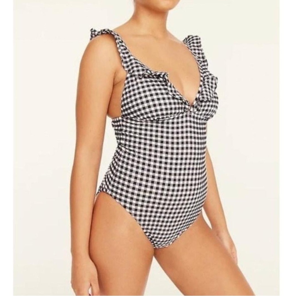 J. Crew Gingham Ruffled One Piece Swim Suit in Navy - Size 16 (altered)